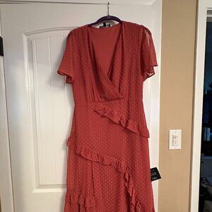 Lulus Next to You Rusty Rose Swiss Dot Ruffled Midi Dress
